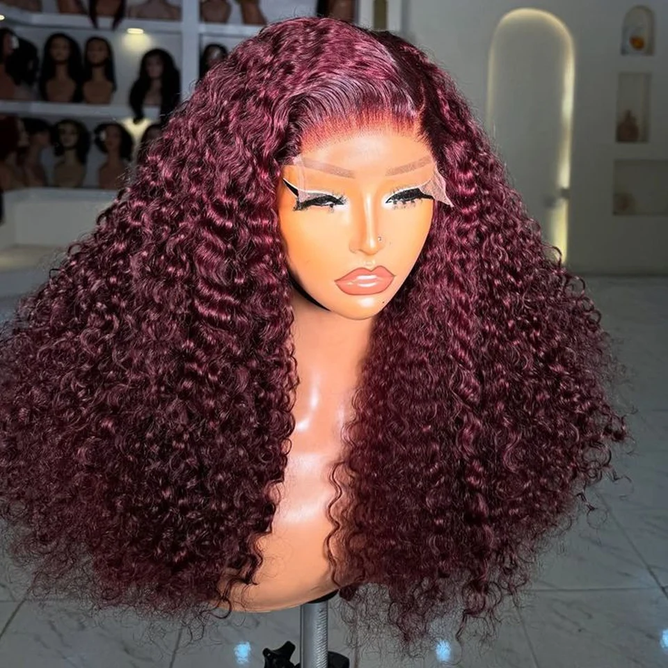 

13x4 Lace Front Short Bob Wigs Burgundy Color Deep Wave 100% Human Hair Lace Wigs Red #99J Curly Bob Wigs For Women 250% Density