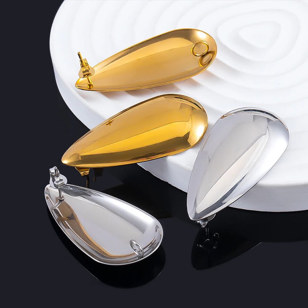 2pcs 2x4cm Stainless Steel Glossy Water Droplets Earring Base Big Ear Stud Post Plugs Earring for DIY Jewelry Making