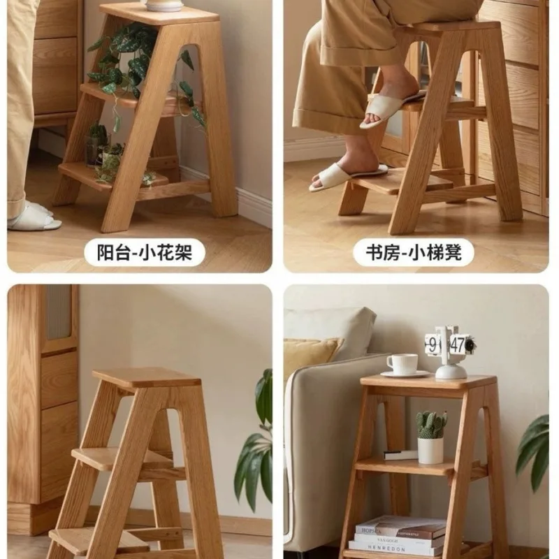 Nordic Solid Wood Ladders Chair Multifunctional Bar Stool Indoor Climbing 3 Step Ladder Stable Load-bearing Kitchen Furniture