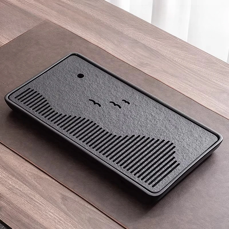 Bandeja de té de cerámica para el hogar, bandeja de té rectangular moderna y lujosa con drenaje, bandeja para servir en la sala de estar, bandeja imperial antigua, accesorios para té
