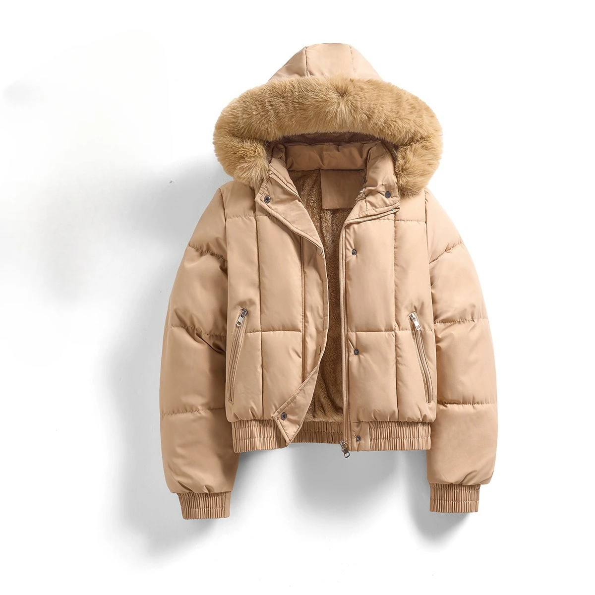 New Women Short Parkas Winter Fleece Warm Cotton Padded Jacket Fur Collar Hooded Cotton Clothes Female Outerwear Student Coat