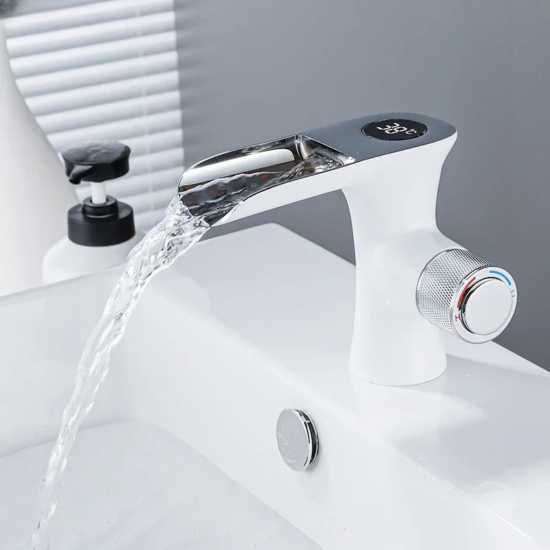 HighQuality Display Constant Temperature Basin Faucet, Cold and Hot Bathroom Waterfall Bathroom Sink Creative Faucet Onsale