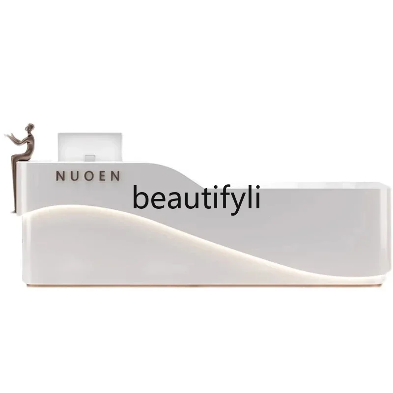 zzqClothing Store Bancone cassiere Semplice e moderno Salone di bellezza Bancone reception aziendale d'arte curvo di lusso leggero