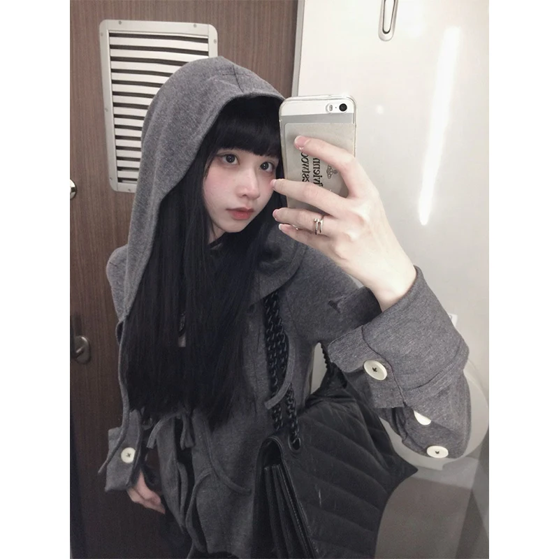 MEXZT Y2K Cross Print Hoodies Women Streetwear Gothic Cropped Hooded Sweatshirts Harajuku Vintage Bandage Long Sleeve Pullover