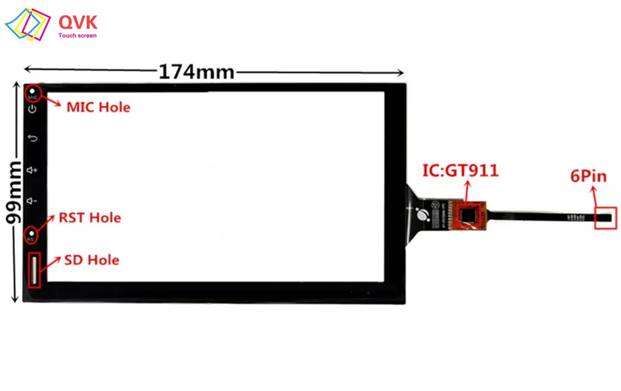 

QVK 7 inch GT911 For ATOTO A6 A6Y2710S Digitizer DVD multimedia Touch screen panel 6pin With MIC RST SD Hole