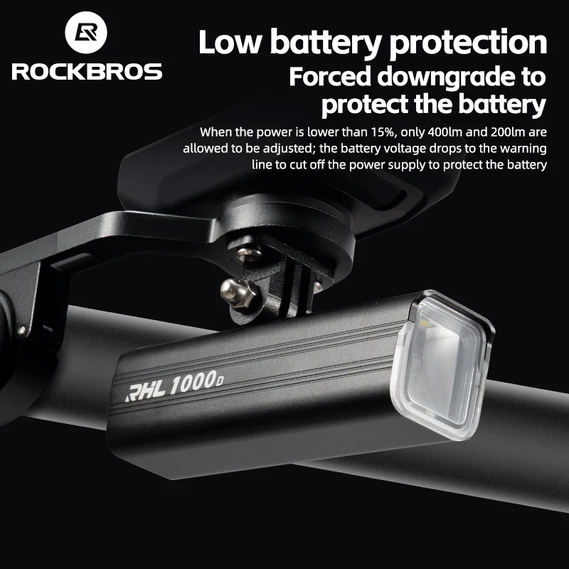 ROCKBROS Bicycle Light 1000LM 4500mAh Bike Front Light Type-C Aluminum Alloy Rainproof LED Flashlight MTB Road Cycling Light