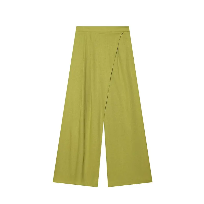Nlzgmsj 2026 Summer Elegant Women's  Wrap Front Wide Leg Pants Chic Loose High Waist Daily Wear Trousers