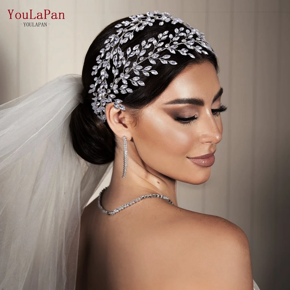 YouLaPan-tiara nupcial con diamantes de imitación, joyería para el cabello, tocado de boda de cristal, corona nupcial, diademas de cristal plateado,