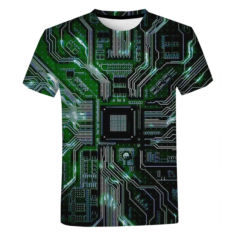 3D Print Circuit Board Graphic T Shirt For Men Summer Fashion T-shirt Electronic Chip Creative Tee Shirts Women Gym Clothes Tops