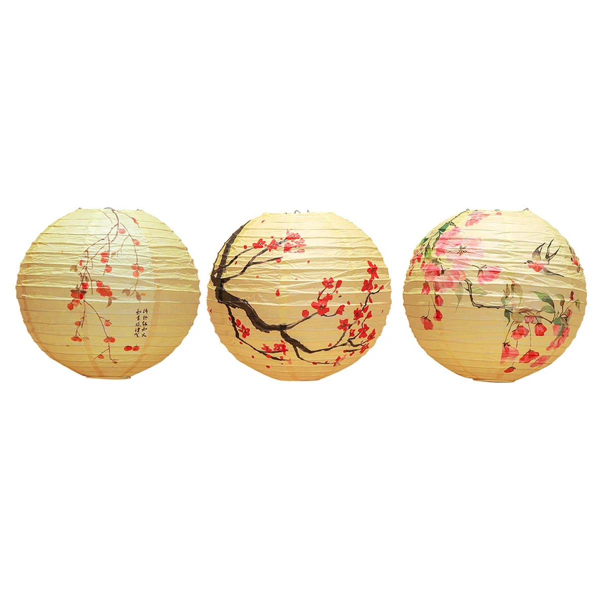 6 Pcs Chinese Paper Lantern,12 Inch Chinese Oriental Style Decorative Party Round Paper Lanterns(Plum Without