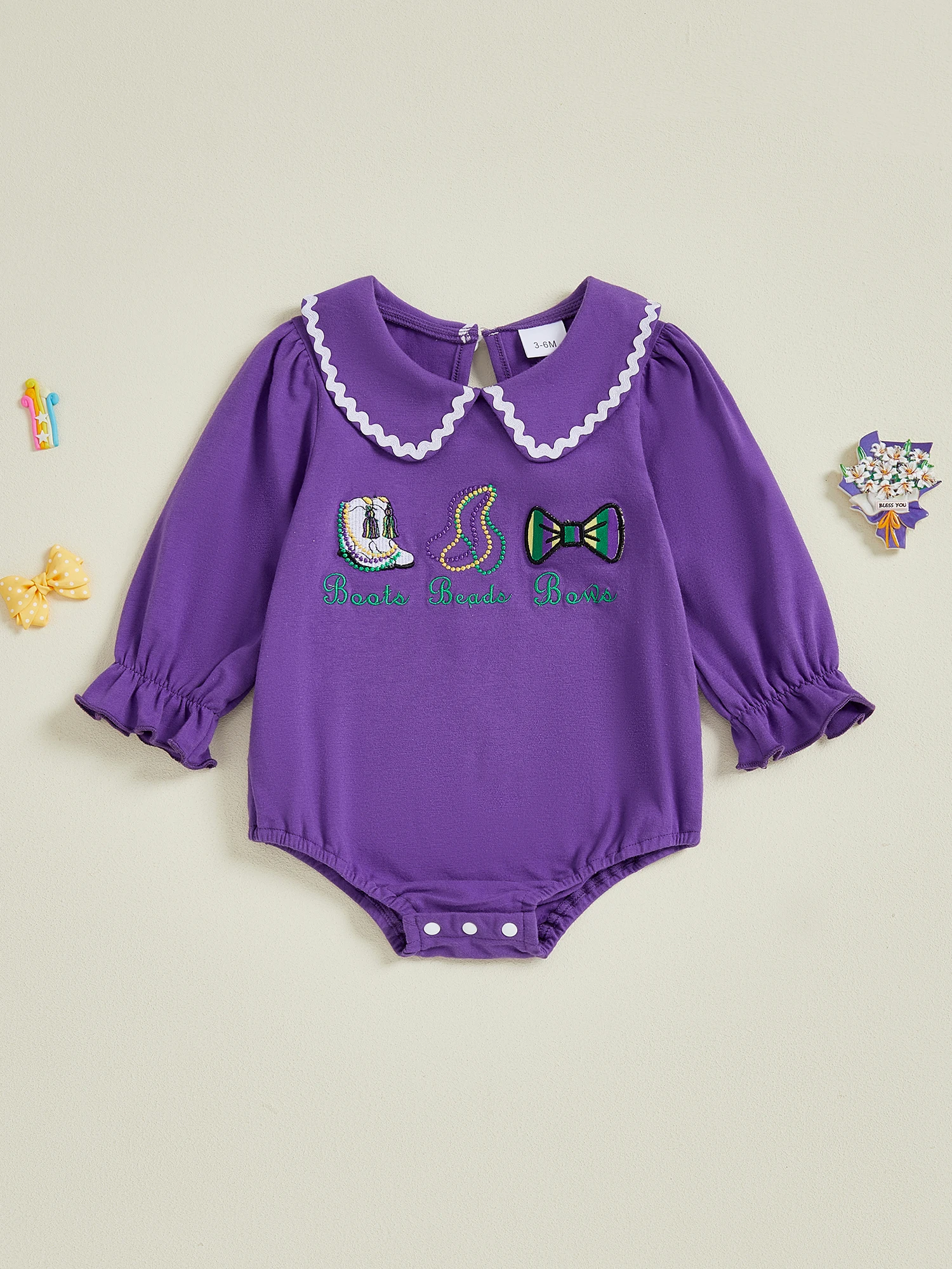 

Toddler Princess Party Romper Baby Girl Floral Embroidered Jumpsuit Infant Long Sleeve Ruffle Collar Bodysuit Carnival Costume