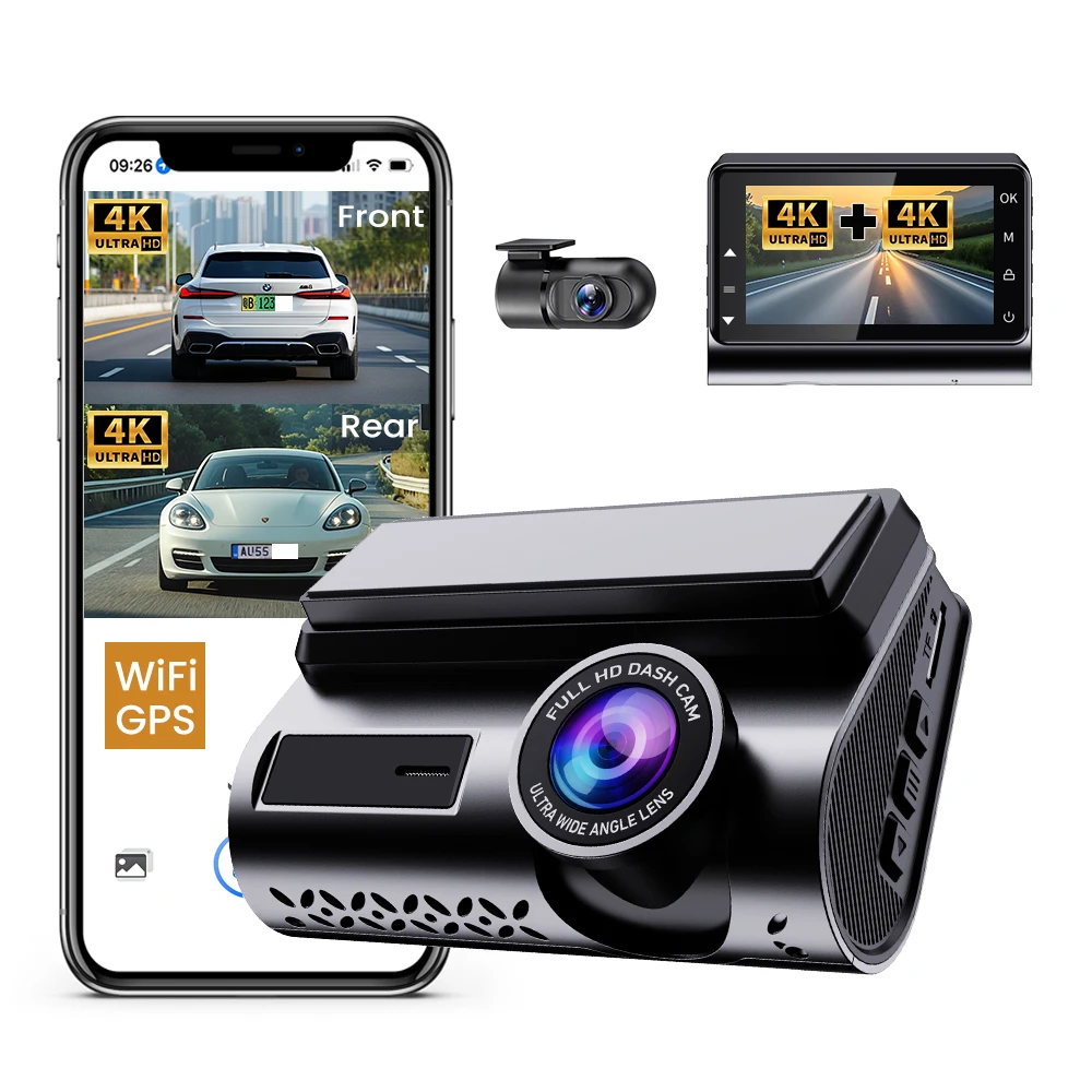 3.0 Inch IPS Screen Front 4K Rear 4K Dvr WiFi Dash Cam Front and Rear Dual Lens Car DVR Camera WIFI GPS Dashcam Wifi-App Control