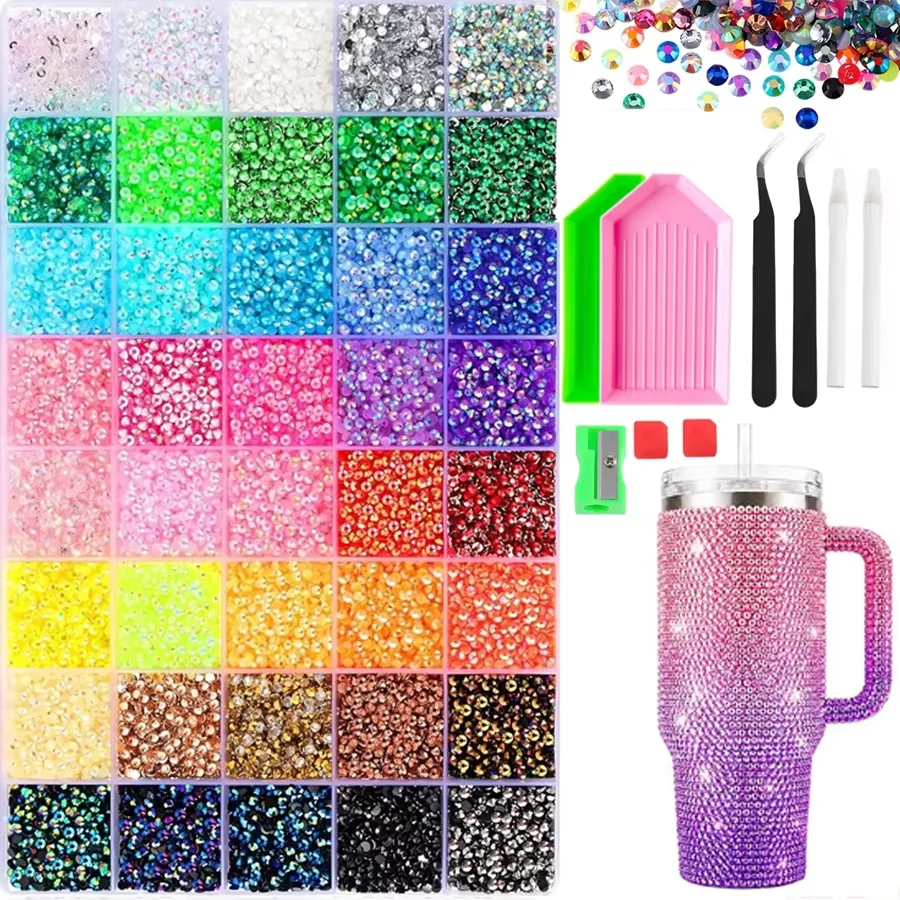 40 Colors 3mm Jelly Multicolored Rhinestones for Bedazzling Kit DIY Craft Cups, Shoes, Tumblers & Hats, Celebrity Support Sticks