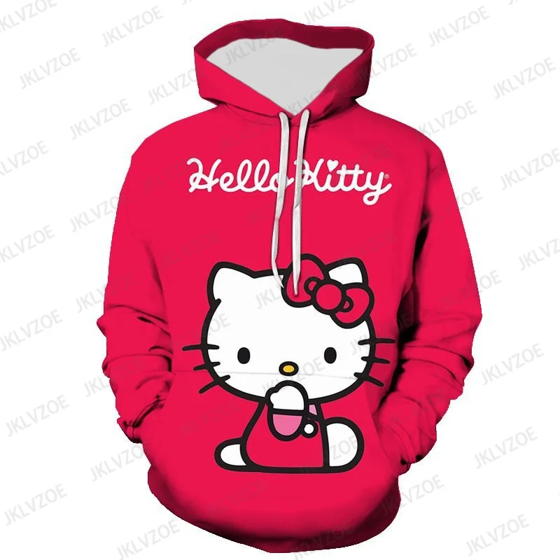 MINISO Couple Hoodies Fashion Hello Kitty 3D Print Hoodie Men Women Fashion Oversized Casual Sport Sweatshirts Pullovers Hooded