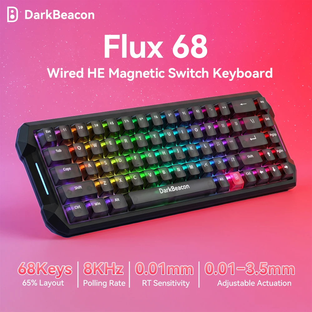 DarkBeacon Flux 68 HE Magnetic Red Switch Keyboard 65% Compact USB-C Wired Hot Swappable Keyboard For Competitive FPS Gaming