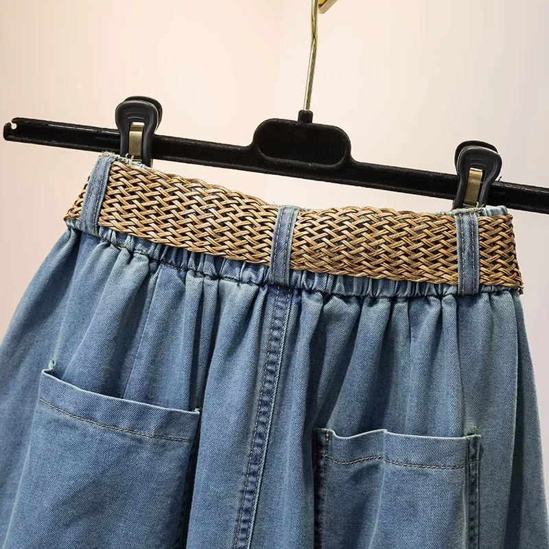 Summer Women's Denim Half Skirts 2024 New High Waist Slim Button Split Long Skirts Korean Fashion Loose A-line Midskirts