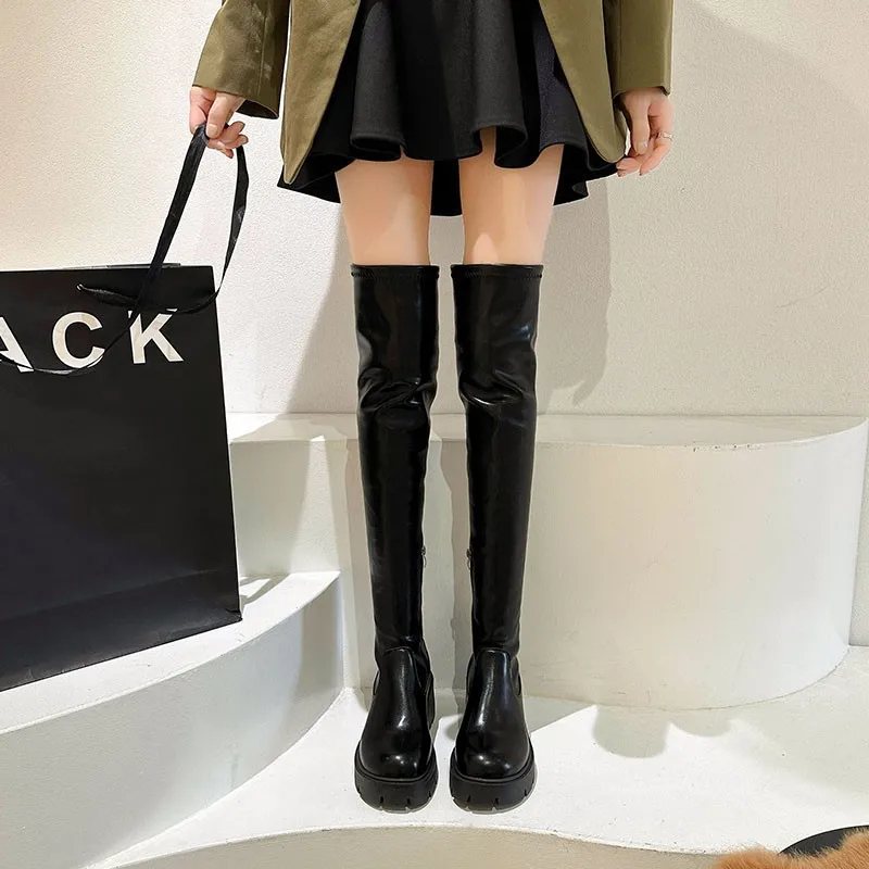 Over The Knee Boots For Women 2025 Winter Med Heels Long Shoes Woman With Plush Thick Bottom Slim Legs High Tube Stretch Boots view 6