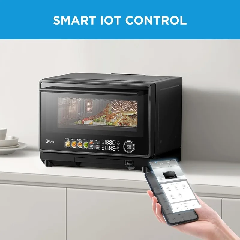 4-in-1 multifunctionele magnetronstoomoven, combo-luchtfriteuse, stoomboot en magnetron, 32 automatische functies, verstelbare stroom