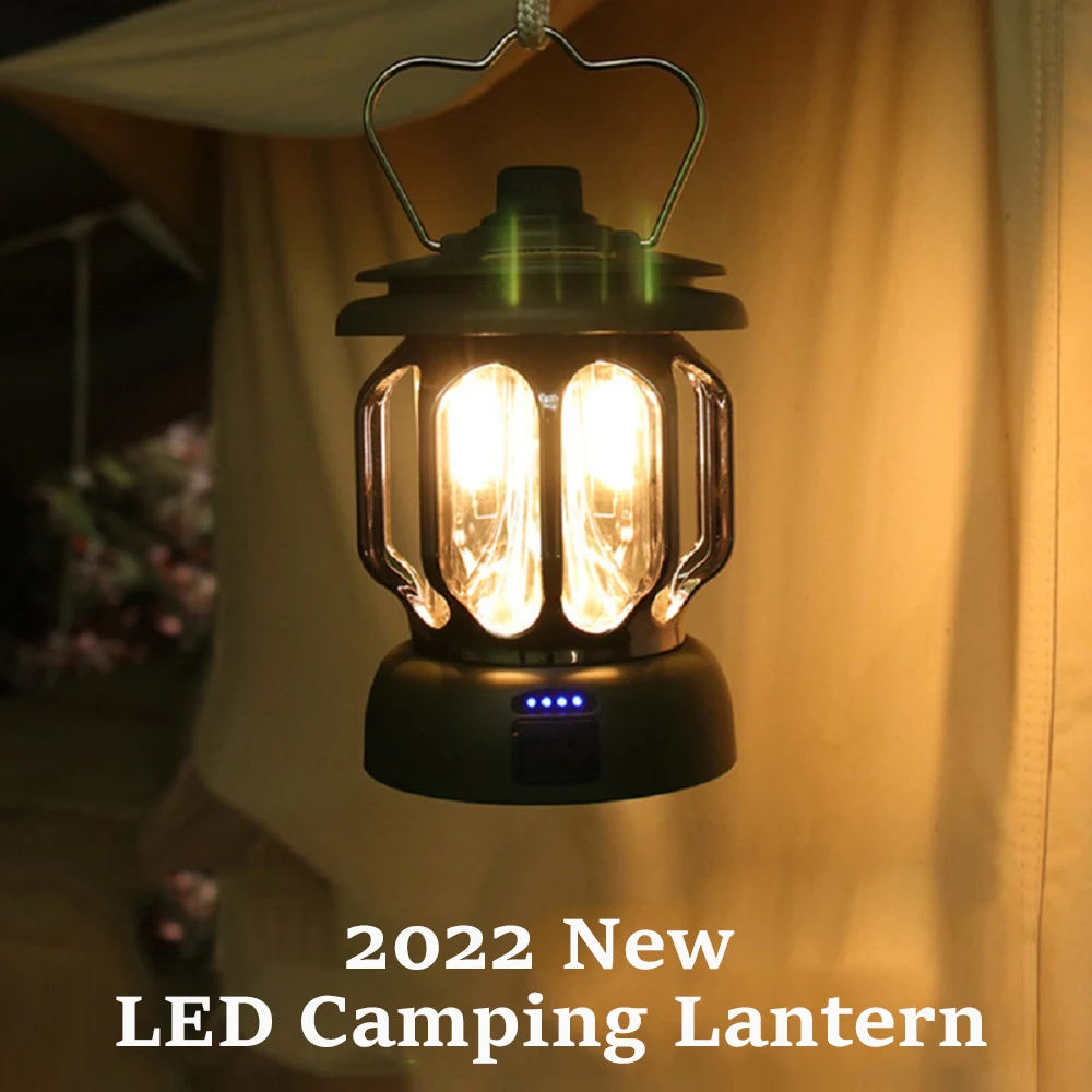 2023 New Portable LED Camping Lamp Mini Hanging Retro Camping Lantern 18650 Built-in Battery Rechargeable Dimmable Outdoor Lamp