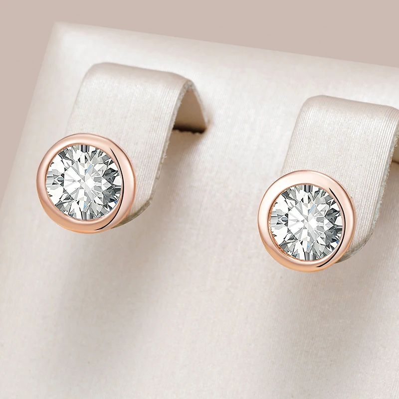 Pendientes Kinel de circonita Natural a la moda para mujer, pendientes redondos simples de Color oro rosa 585, joyería fina diaria de alta calidad