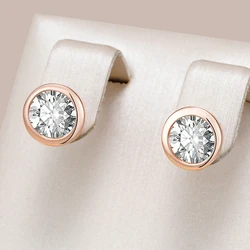 Kinel Fashion Natural Zircon Stud Earrings For Women Simple 585 Rose Gold Color Round Earrings High Quality Daily Fine Jewelry