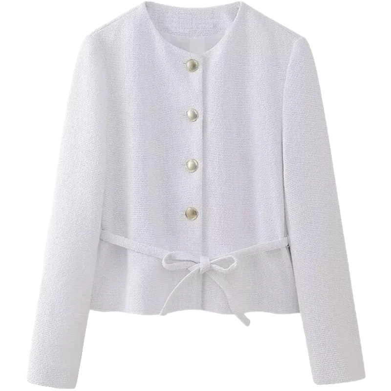 Spring 2024 Women's Casual Texture Suit Jaet with Belt New Arrival Faion Versatile Straight Cut ort Length Other Material