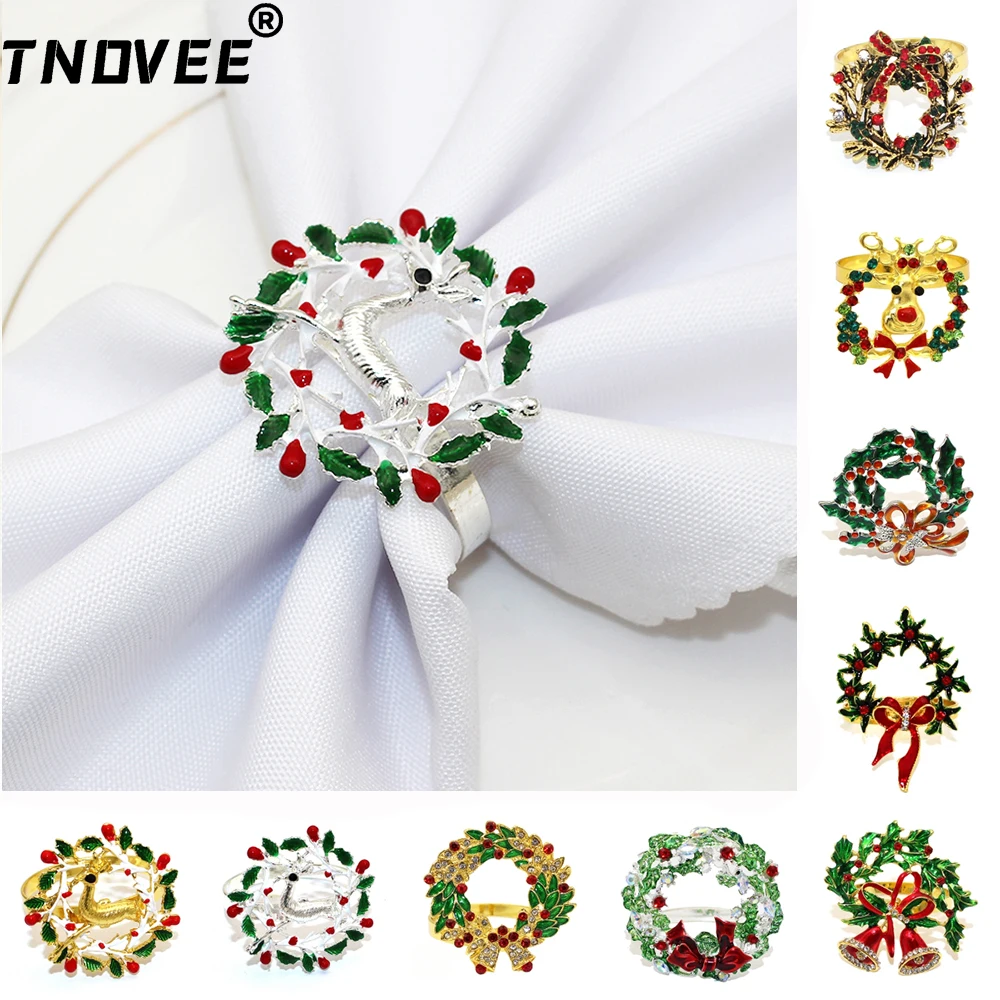 

6Pcs Christmas Wreath Napkin Rings for Christmas Thanksgiving Wedding Birthday Party Table Decorations ERC25