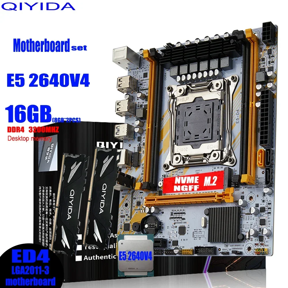 

QIYIDA X99 Motherboard combo kit set LGA 2011-3 Xeon E5 2640 V4 CPU DDR4 16GB (2PCS 8G) 3200MHz Memory NVME M.2 SATA3.0