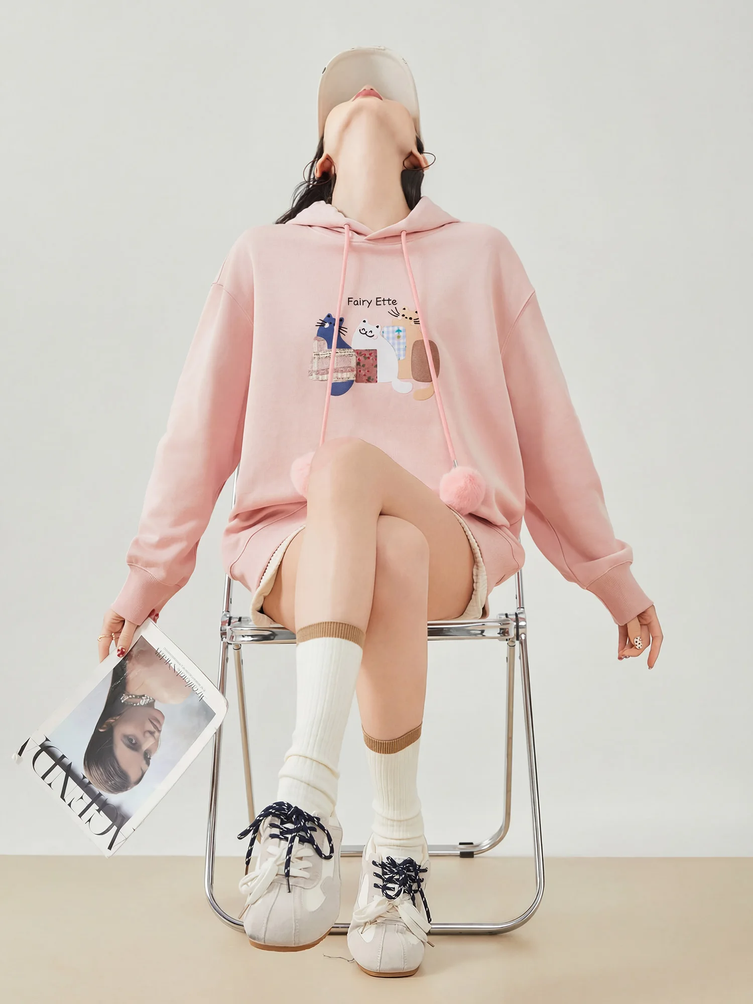 

Розовая вышитая толстовка женская свободного кроя, повседневный топ, весна 2026, новый дизайн, модная, из полиэстера, с длинными рукавами, средней длины