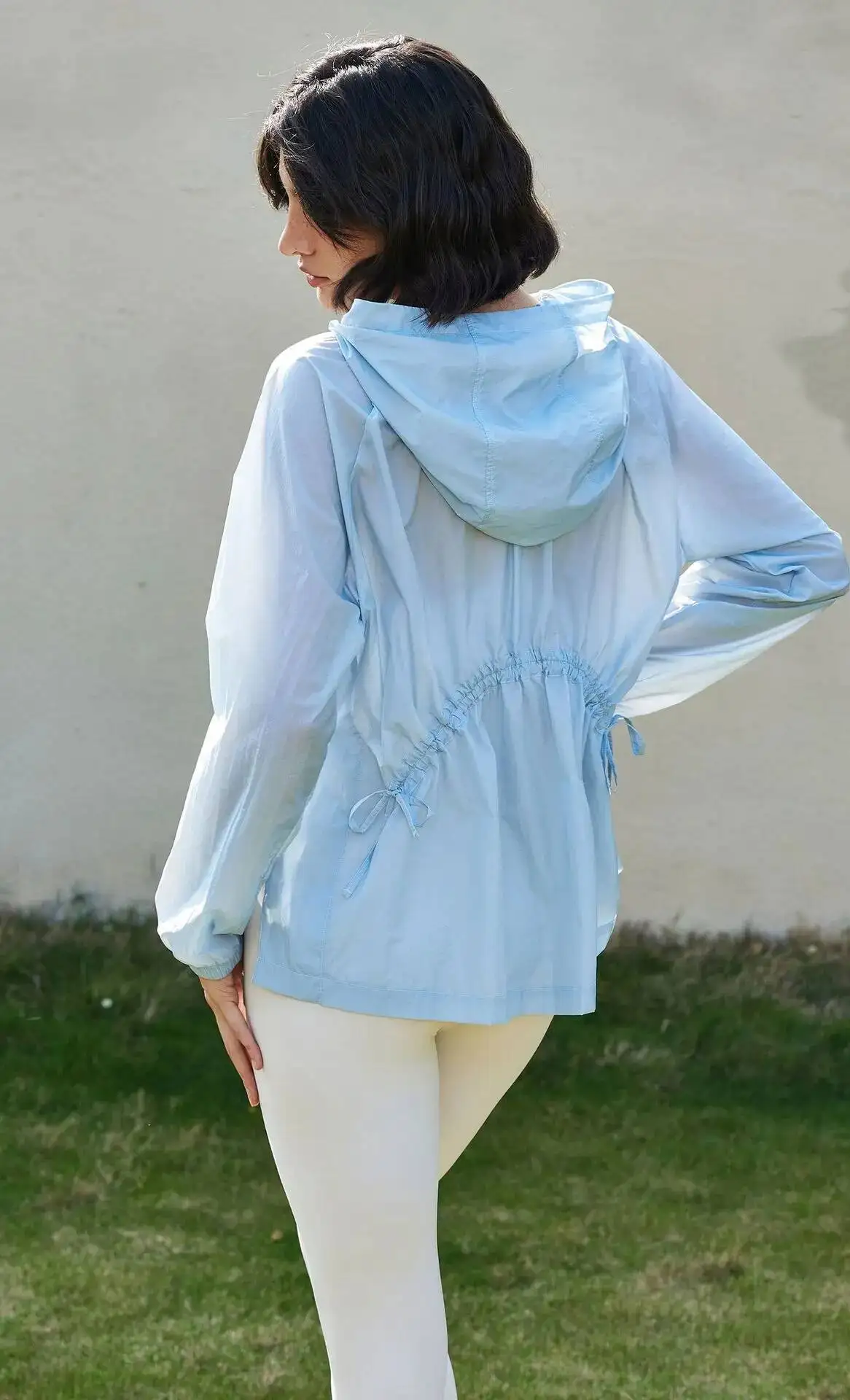 

Women S Thin Hooded Sports Jacket Loose Casual Drawstring Zipper Top Summer Breathable Fiess Long Sleeves