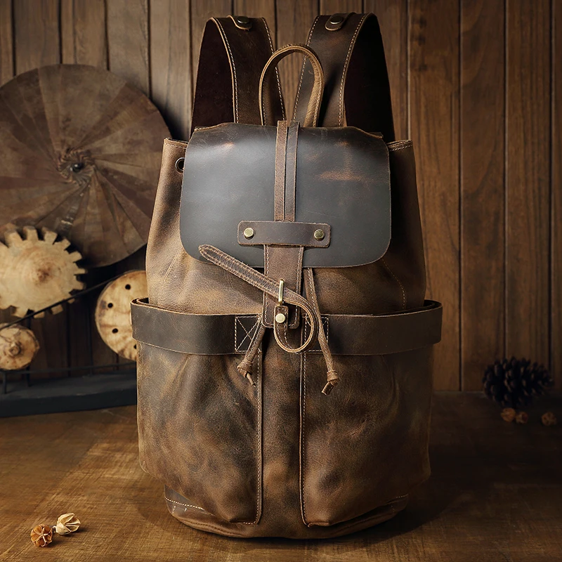 Vintage Genuine Leather Backpack Men Large Capacity Rucksack Multi-function Retro 15 inch Laptop Bag Cowhide Leather School Bag