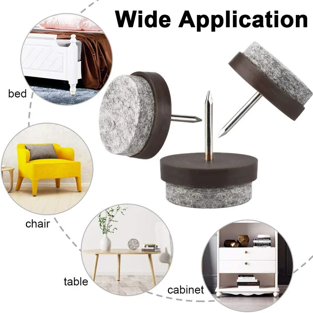 50X Slider Glide Pad Reduce Noise Floor Protector Round Nail-on Furniture Felt Pad For Cabinet Sofa Couch Chair Table Leg Feet