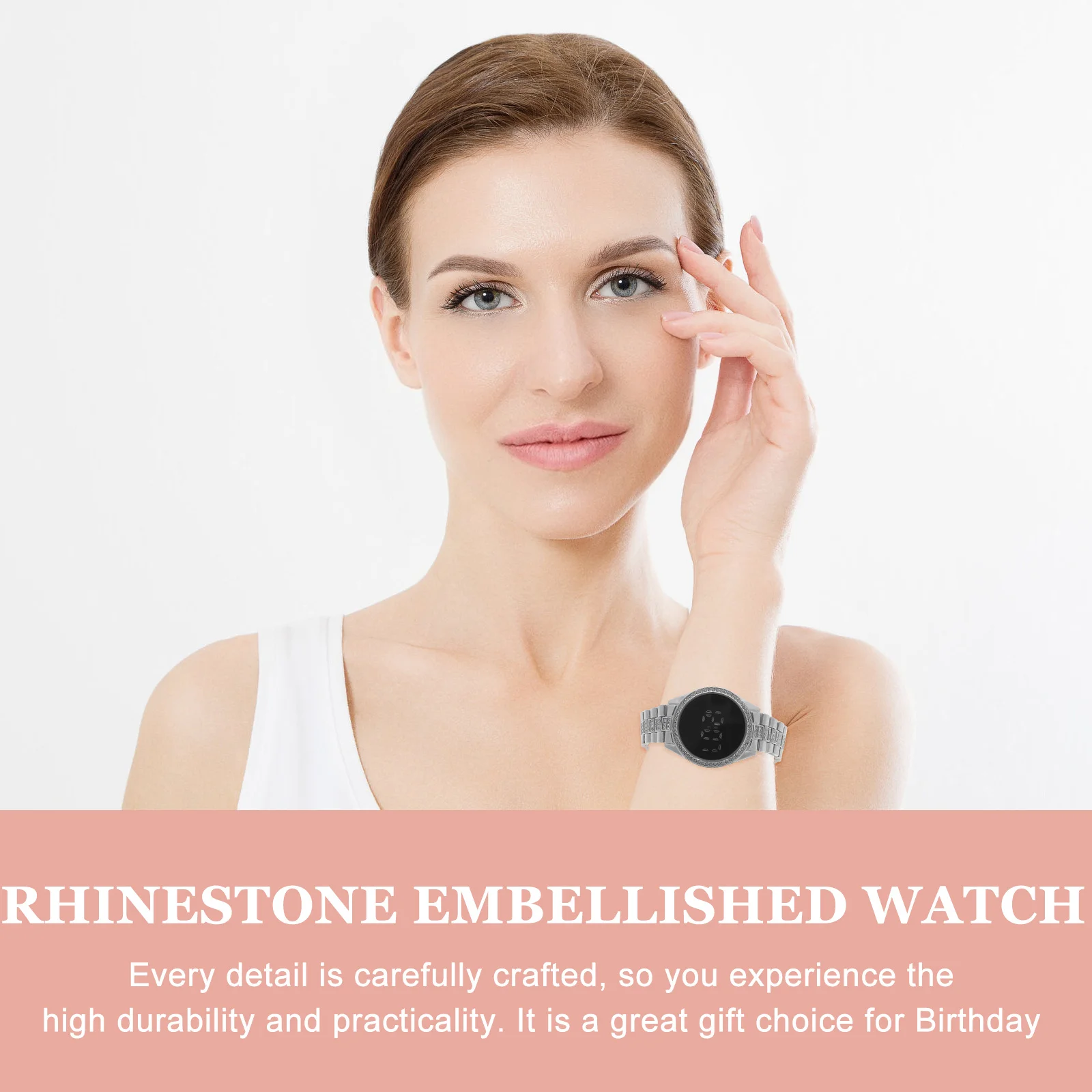 

Rhinestone Embellished Women Watch Elegant Lady Silver Decorative Wristwatch Quartz Shiny Exquisite Birthday Gift