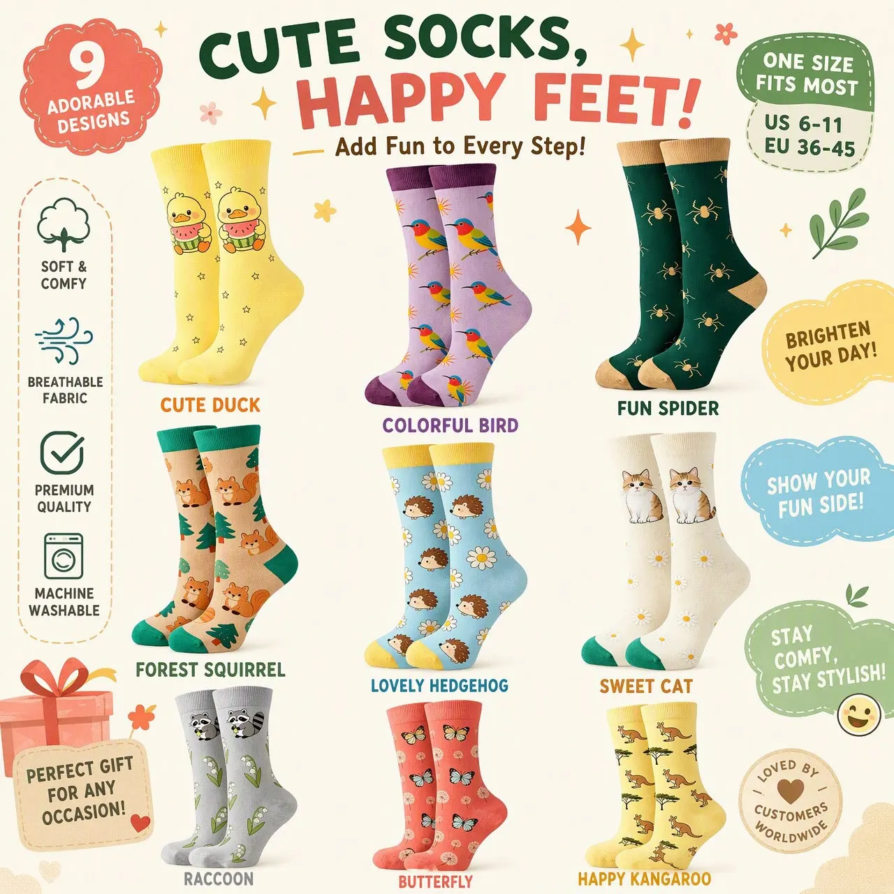 Cotton Cartoon Animal Jacquard Crew Socks Cute Rabbit Panda Dog Cat Pattern Socks Unisex Men Women Casual Daily Socks