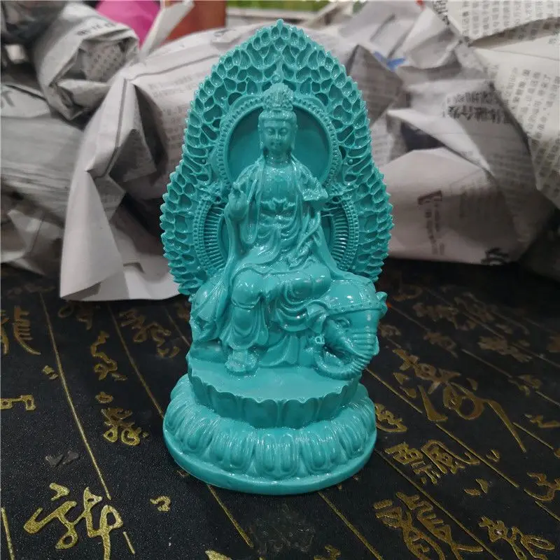 Natural optimization turquoise Guanyin Bodhisattva Buddha statue ornament riding elephant Puxian statue Buddhist Guanyin ornamen