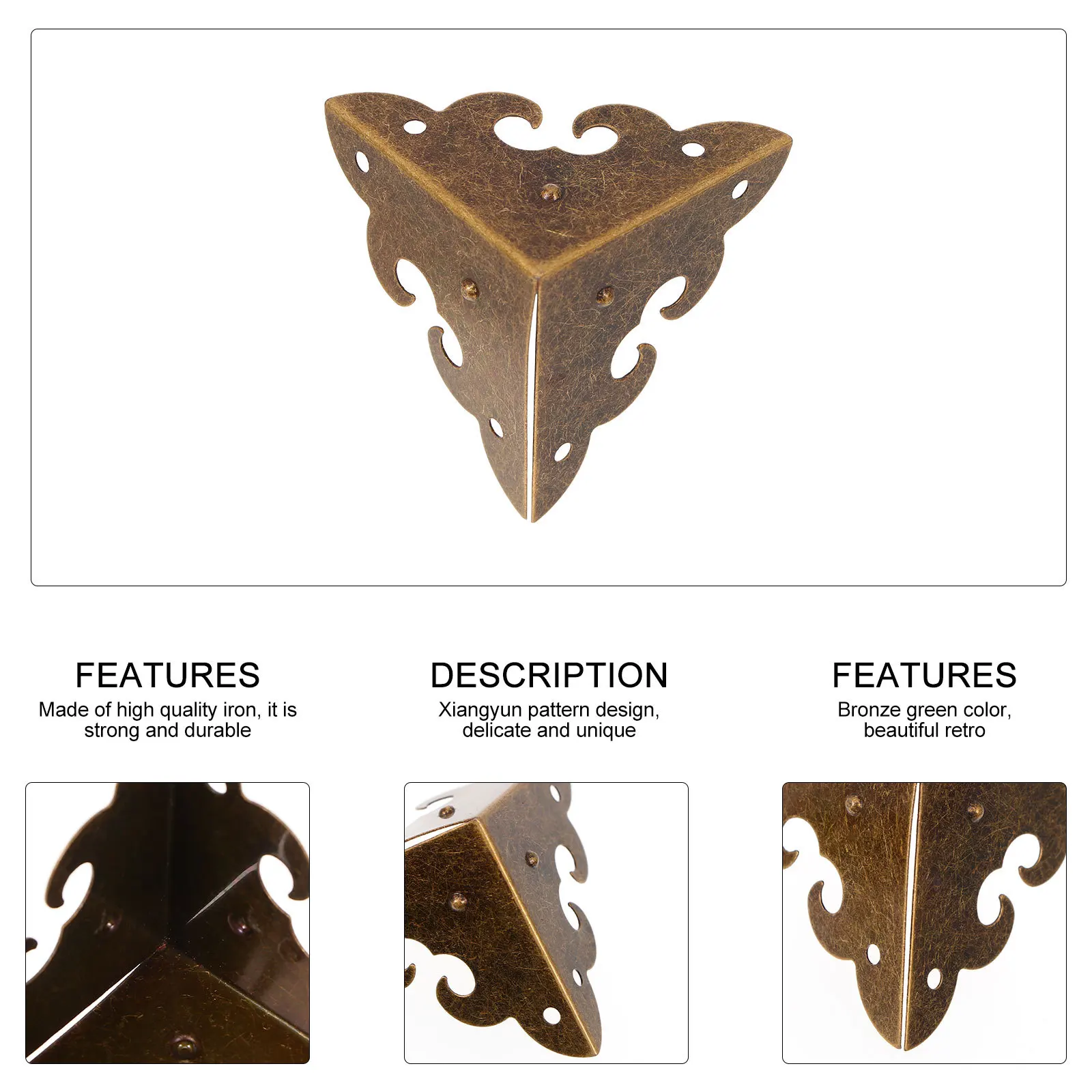 

8pcs Retro Furniture Corner Protective Caps For Wooden Box Decorative Legs Bronze Gift Case Trim Vintage Style Home Decoration