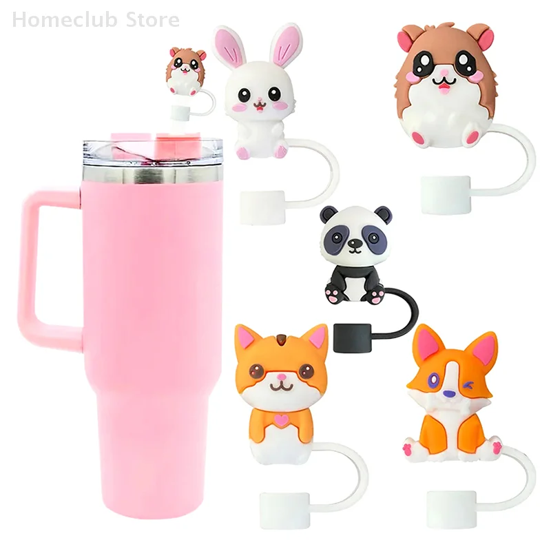 1Pcs 10mm Silicone Straw Covers Cap Compatible With 30&40 Oz Tumbler,Cute Animal Straw Toppers,Reusable Dust-Proof Straw