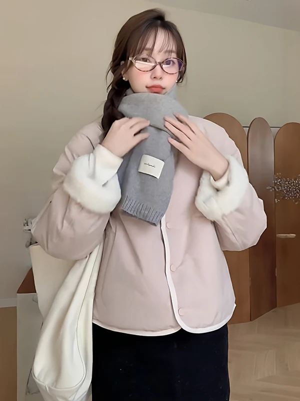 

Unique Double-Sided Wear Lamb Fur Cotton Jaet Women's Winter Stand Collar Thiened Warm ort Cotton Coat Sli Commute