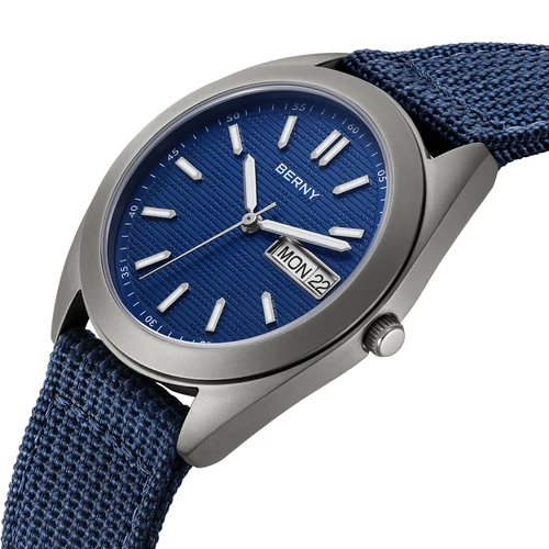 Imagen 2 del producto Relojes BERNY de titanio para hombre con fecha, semana, calendario, reloj de cuarzo con zafiro, reloj de pulsera superluminoso de 38mm para hombre, ligero de 10ATM