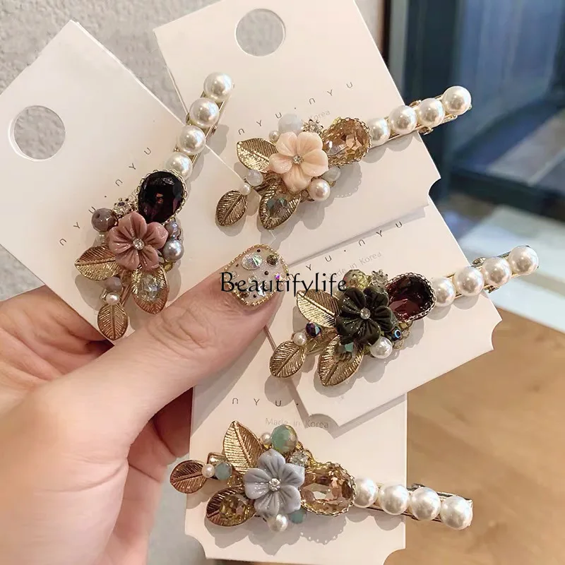 

Imitation pearl hairpin flower rhinestone duck bill bangs clip