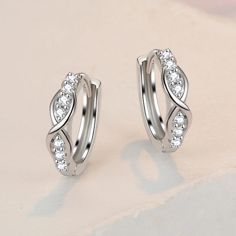 Exquisite 925 Sterling Silver Earrings Row Cubic Zircon Infinity Endless Earrings for Women Geometry Wedding Jewelry Ear Gift