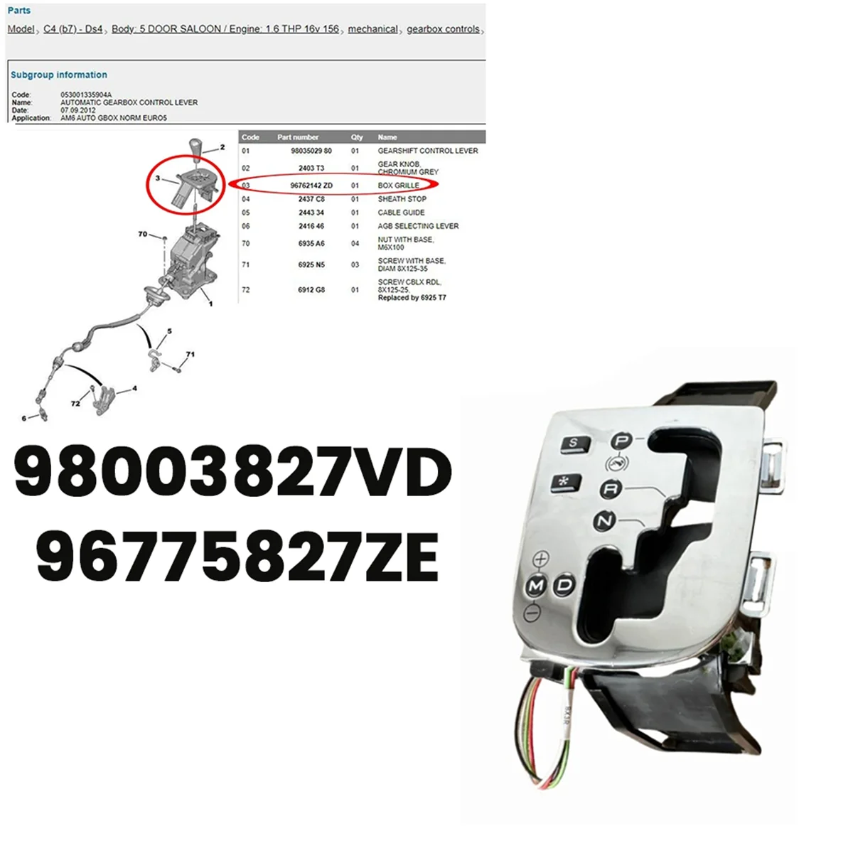 Automatic Gear Shift Control Panel Display Button Cover 98003827VD 96775827ZE for Peugeot 307 308 Citroen C3-XR 14-22 B—L49A