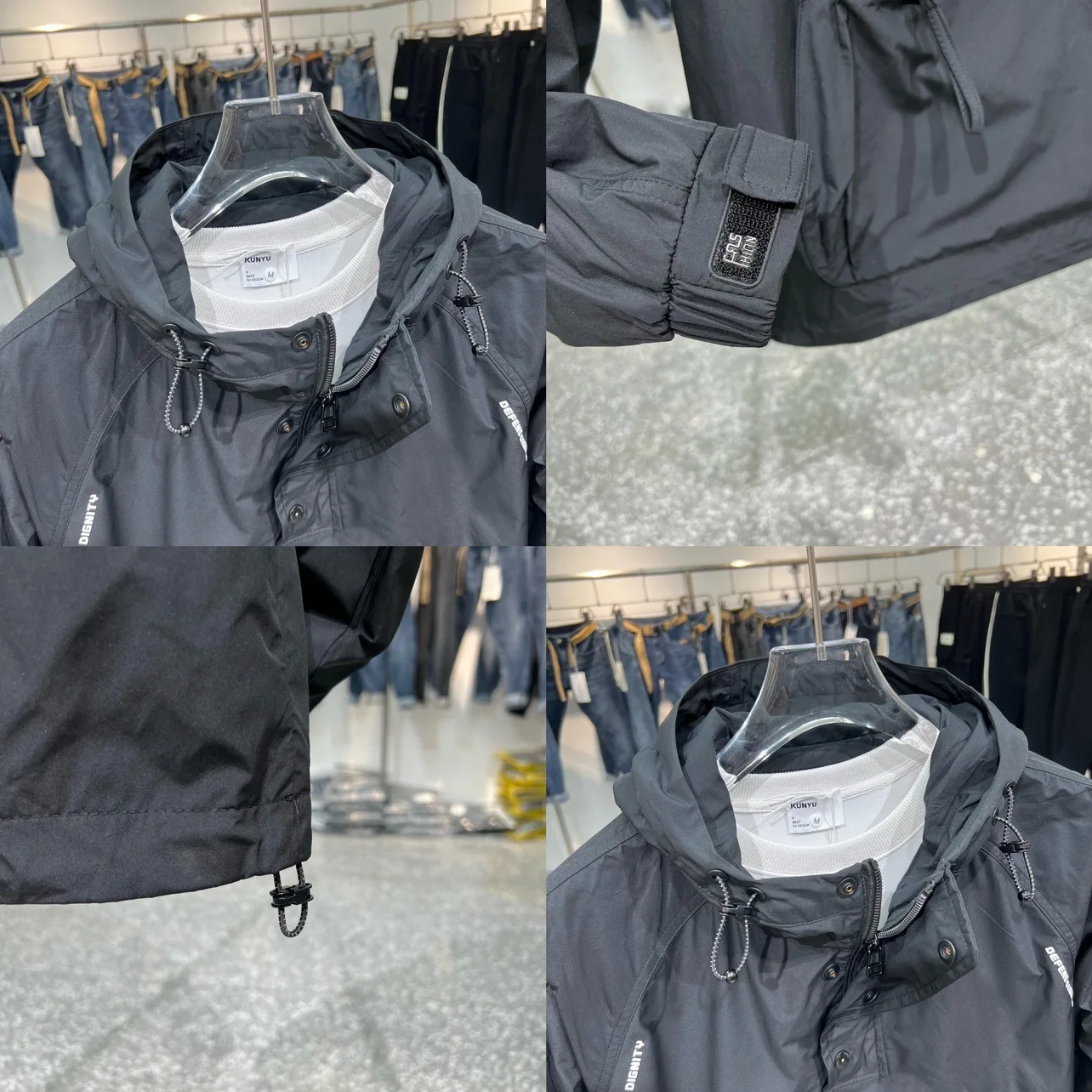 Jaket hoodie untuk pria, jaket mewah musim gugur mode Korea dengan tudung setengah ritsleting, mantel hitam bersaku, pakaian olahraga untuk pria