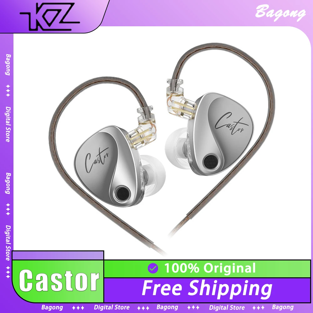 KZ Castor In Ear HiFi Earphone 2DD Dynamic High-end Tunable Balanced Armature Earphones Wired Bass Earbuds Gifts