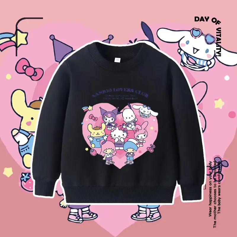 Sanrios sweter Hellokittys Cinnamoroll Kuromi Melody Boy Girl casualowe bluzki z długim rękawem ładna bluza wiosenne jesienne ubrania dla dzieci