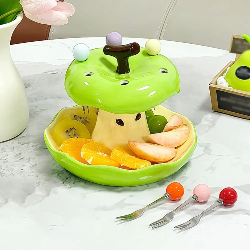 

Creative Colorful Fruit Fork Plate Set Comfortable Grip Ceramic Holder Dessert Fork with Holder Household Reusable
