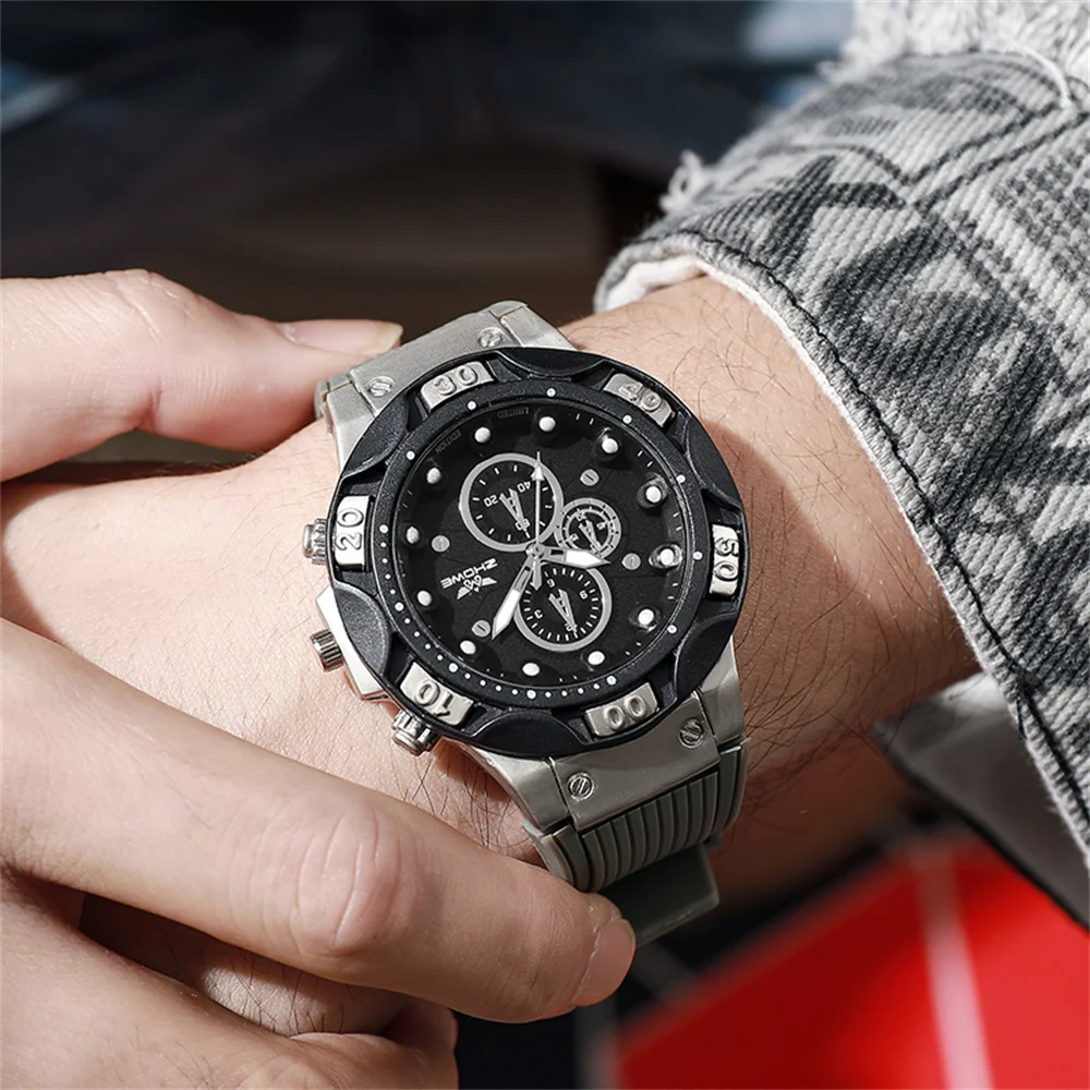 Deportes de los hombres militares de gran esfera de cuarzo reloj de moda 2024 Nueva Silicona Gris Hombres Relojes de Regalo