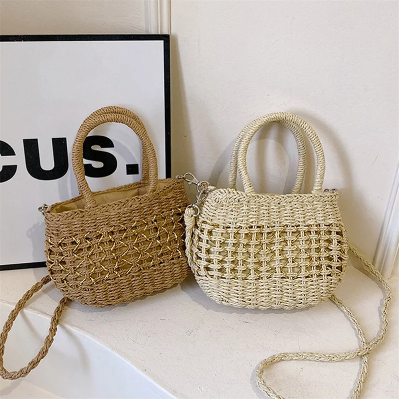 

Женская маленькая сумка через плечо, соломенная тканая сумка на плечо, легкая сумка-тоут с длинным ремешком