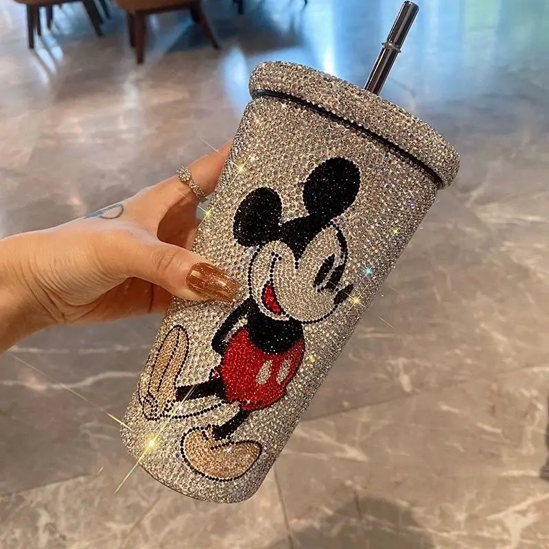 

Disney Mickey Kawaii 304 Thermos Cup Cartoon Anime Car Water Cup Covered with Diamonds Sippy Cup Cute Girlfriend Festival Gift