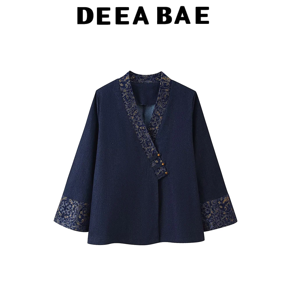 

DEEABAE осенняя новая женская одежда в стиле ретро, свободная повседневная темпераментная простая куртка с v-образным вырезом и длинными рукавами контрастного сращивания